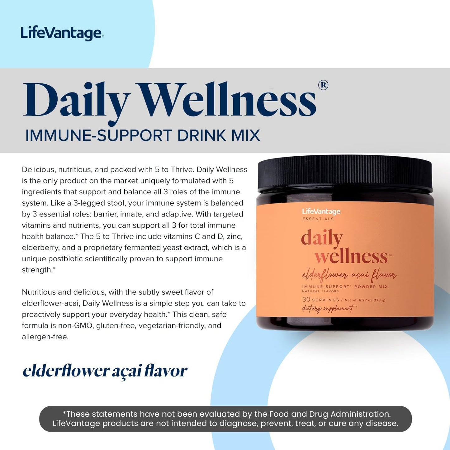 LifeVantage Elderflower-Acai Immune Support Drink Mix - 30 Servings (178g)