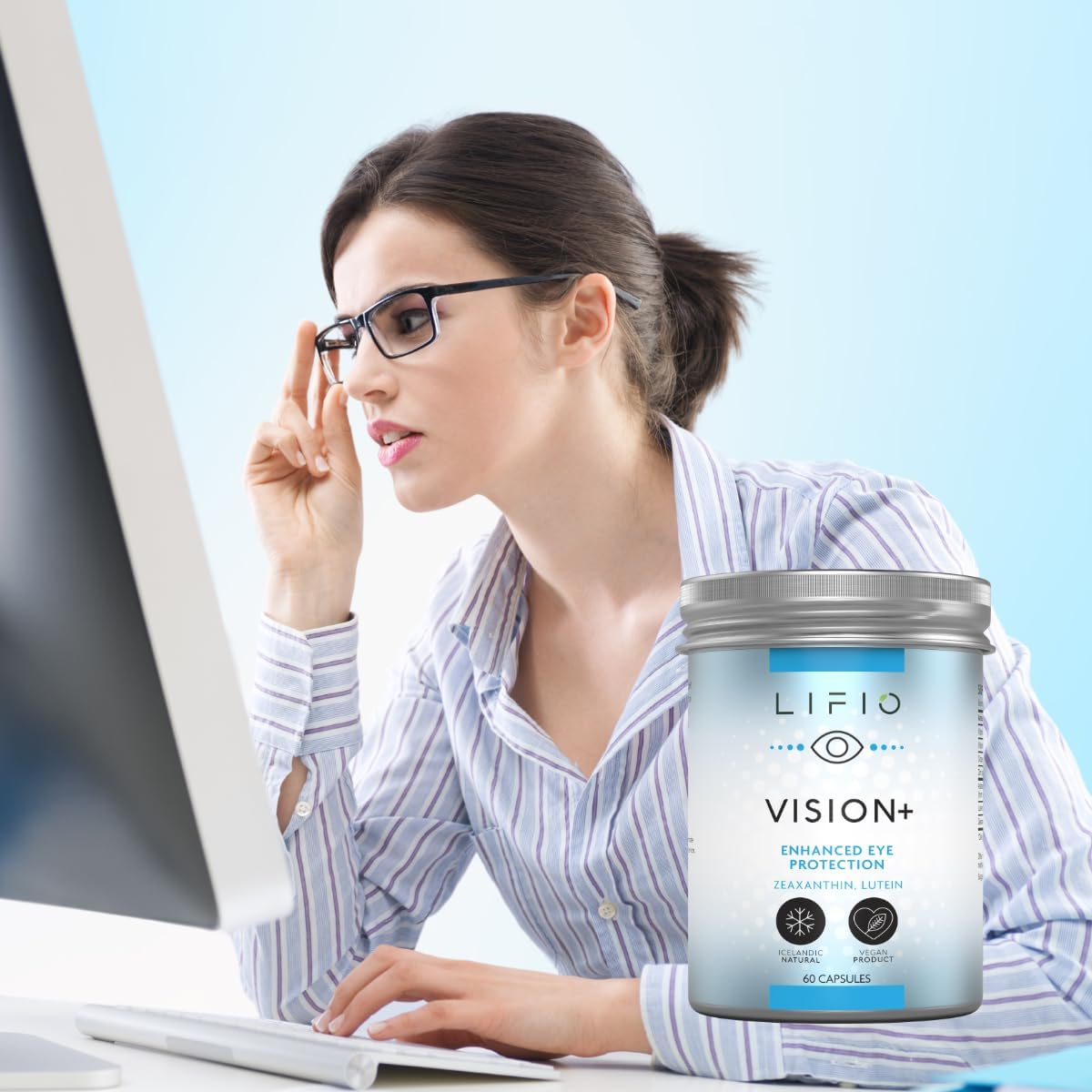 Lifio Vision+ Eye Protection Supplement with Icelandic Astaxanthin, Zeaxanthin, Lutein - Vegan, 60 Capsules