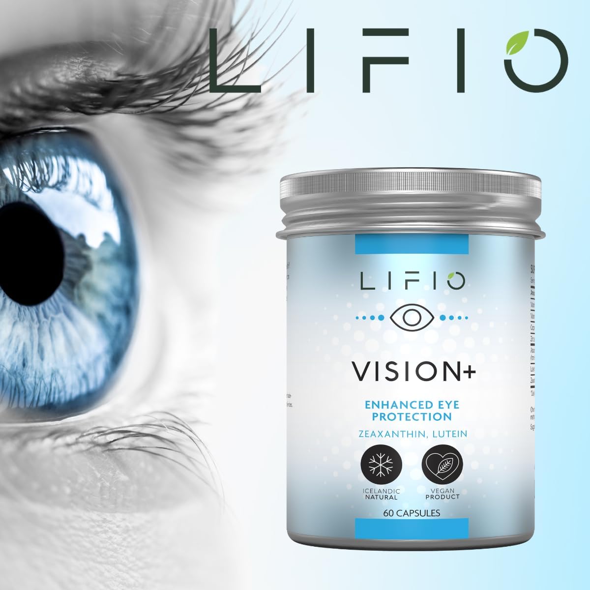 Lifio Vision+ Eye Protection Supplement with Icelandic Astaxanthin, Zeaxanthin, Lutein - Vegan, 60 Capsules