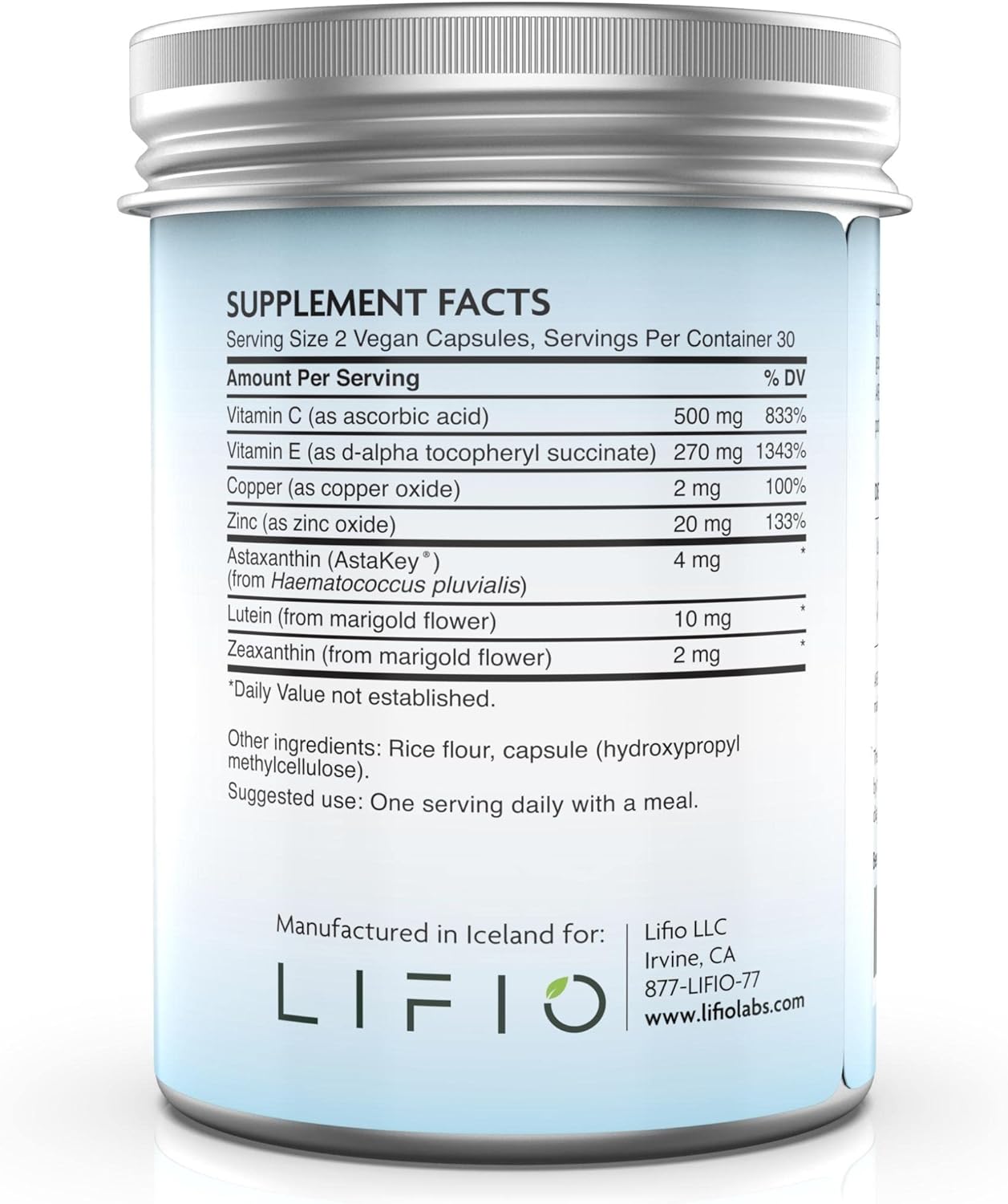 Lifio Vision+ Eye Protection Supplement with Icelandic Astaxanthin, Zeaxanthin, Lutein - Vegan, 60 Capsules