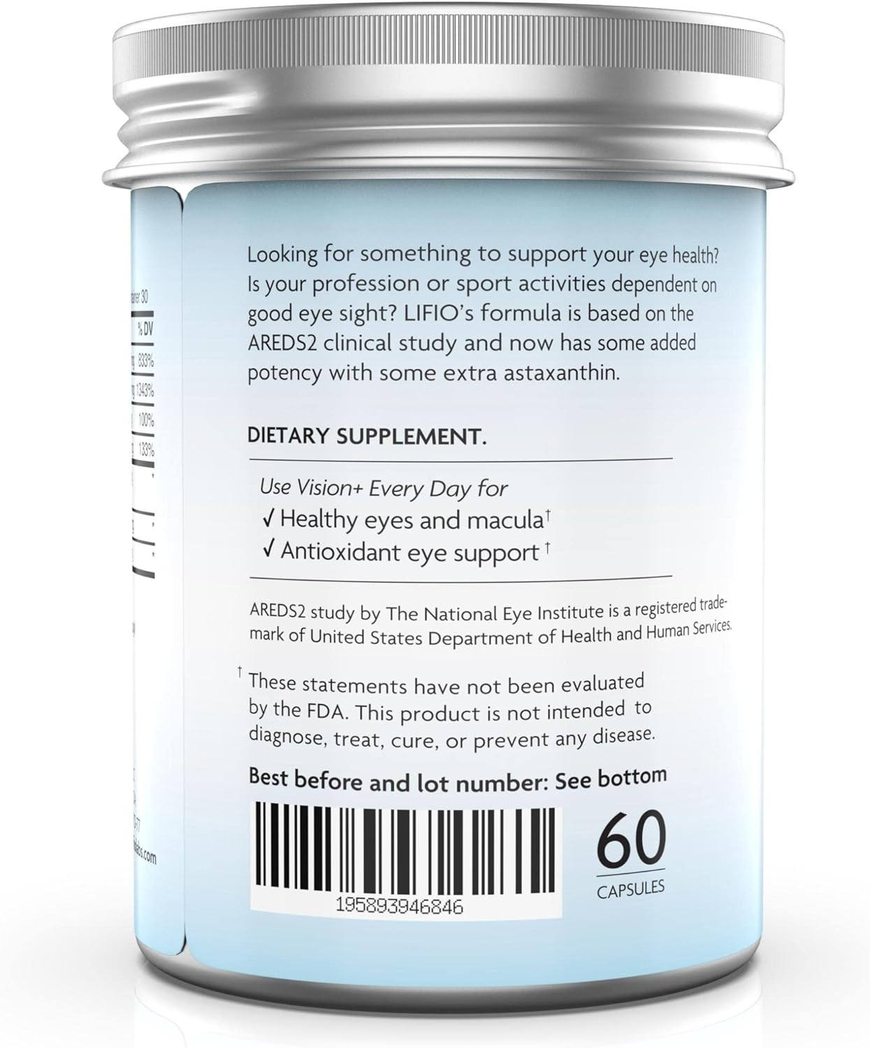Lifio Vision+ Eye Protection Supplement with Icelandic Astaxanthin, Zeaxanthin, Lutein - Vegan, 60 Capsules