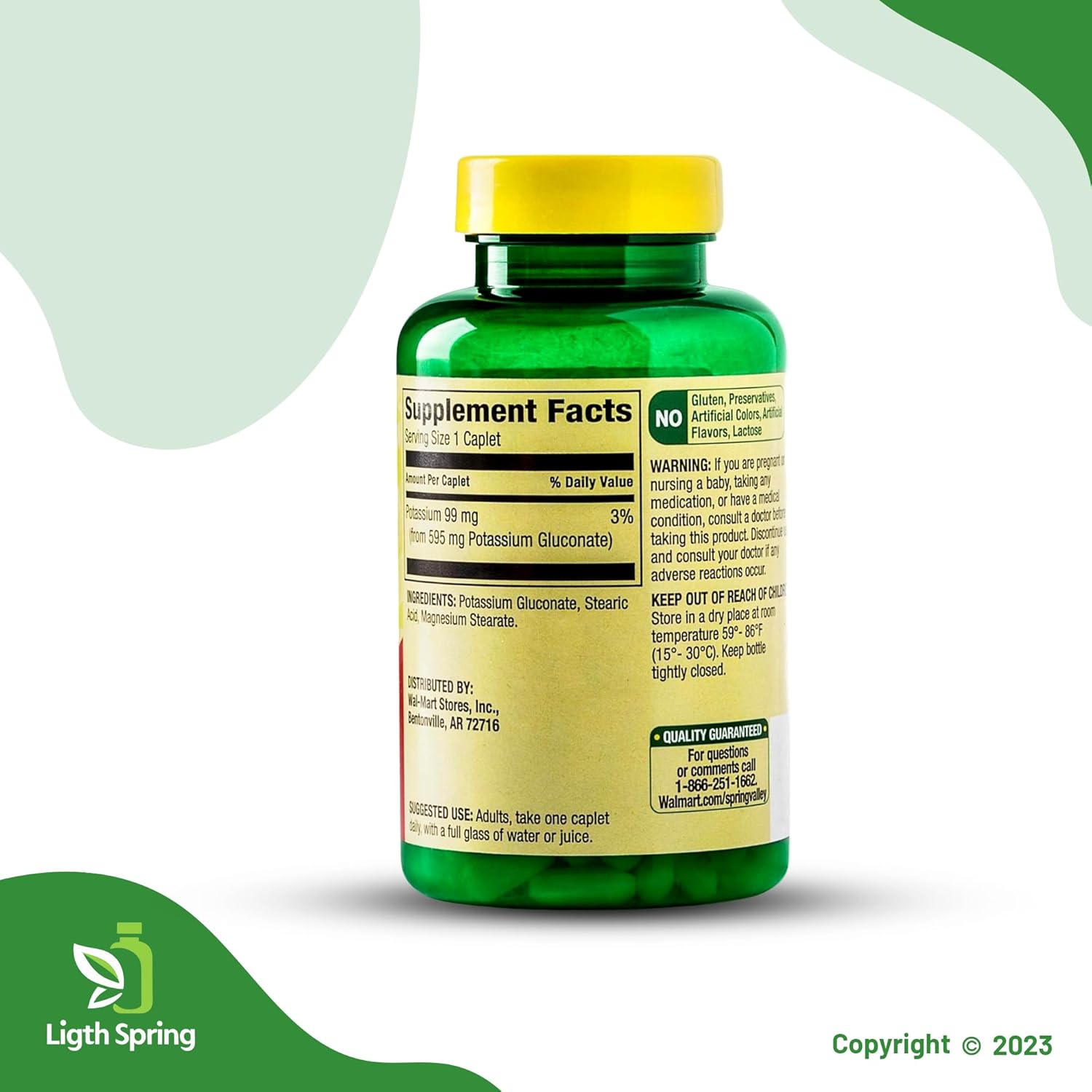 LightSpring Potassium 99 mg, 250 Caplets Bundle with A to Z Vitamins & Minerals + Pill Organizer