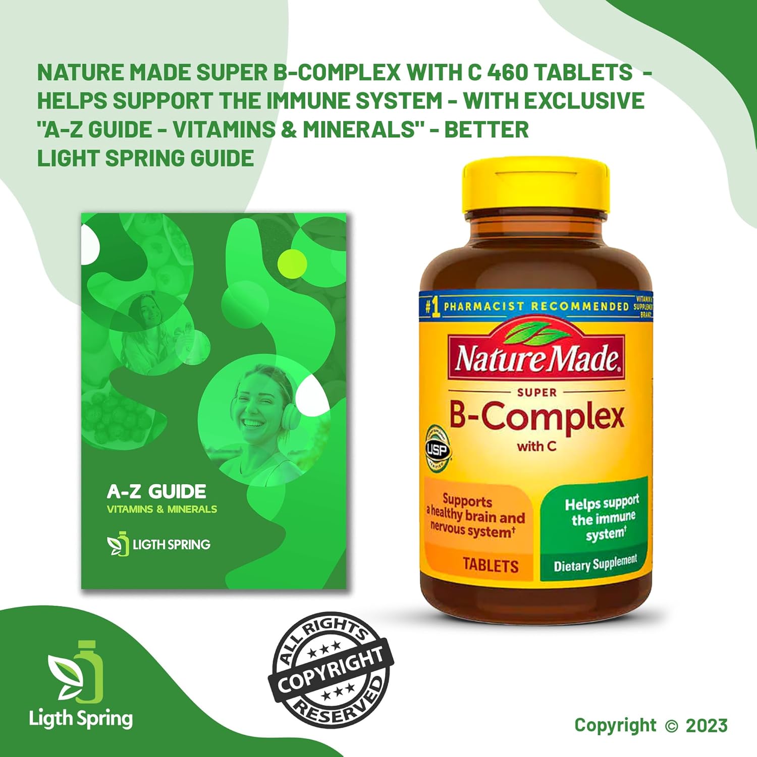 LightSpring Super B-Complex with Vitamin C - 460 Tablets for Full Spectrum Nutrition (2 Items)