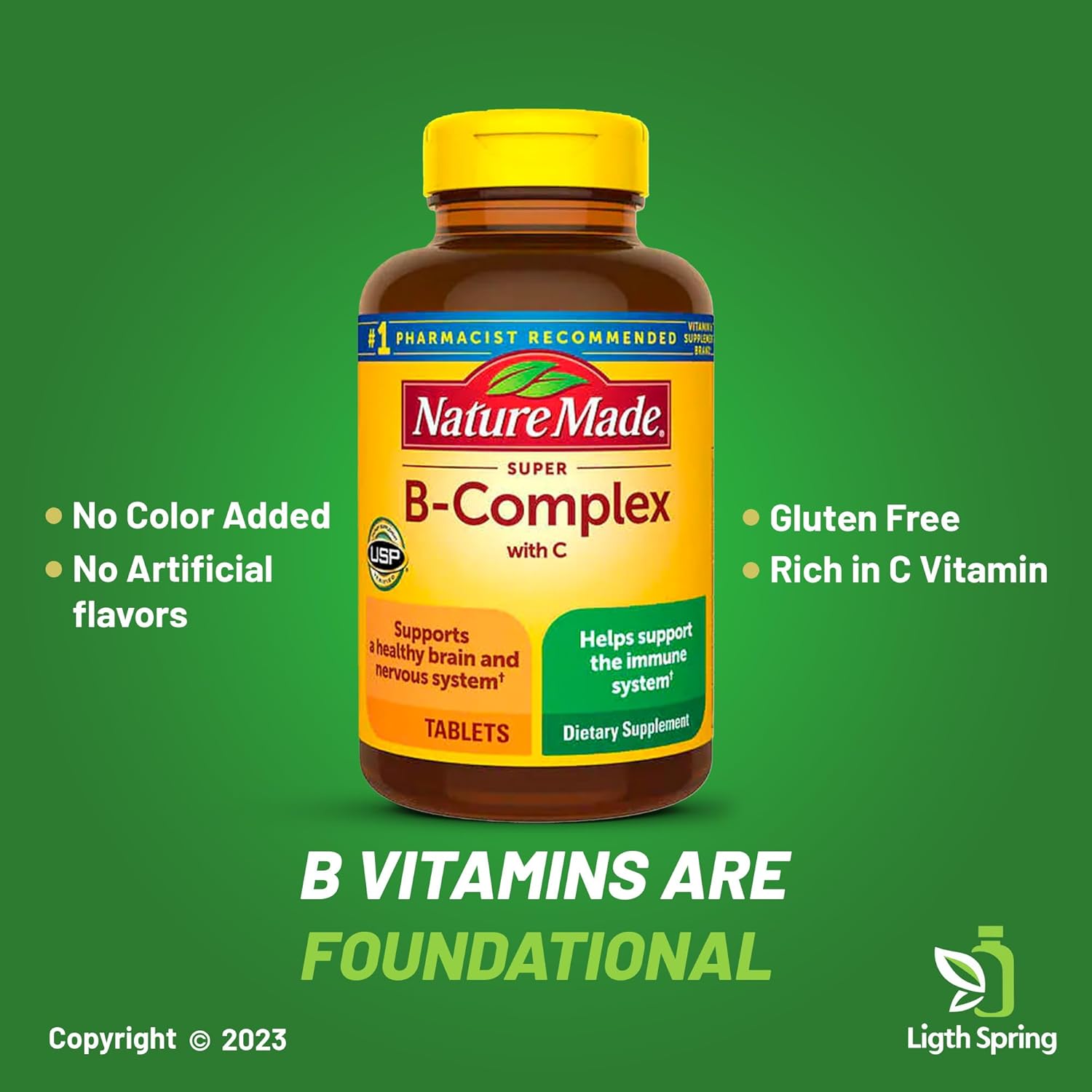 LightSpring Super B-Complex with Vitamin C - 460 Tablets for Full Spectrum Nutrition (2 Items)