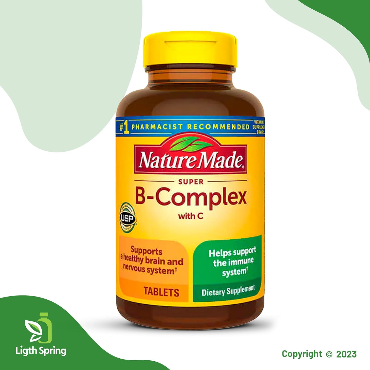LightSpring Super B-Complex with Vitamin C - 460 Tablets for Full Spectrum Nutrition (2 Items)