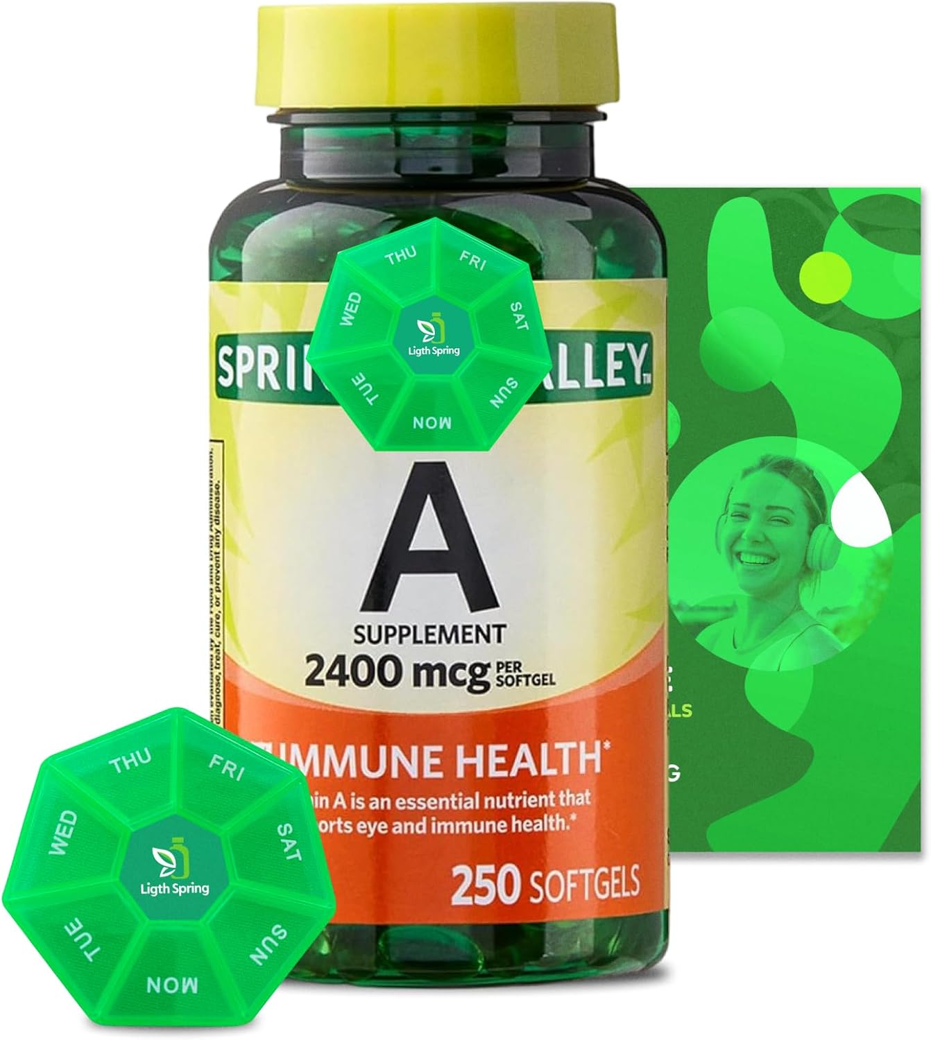 LightSpring Vitamin A Supplement 2400 mcg Softgels Bundle with Exclusive A to Z Vitamins & Minerals + Weekly Pill Organizer