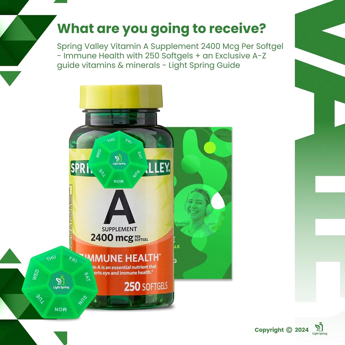 LightSpring Vitamin A Supplement 2400 mcg Softgels Bundle with Exclusive A to Z Vitamins & Minerals + Weekly Pill Organizer