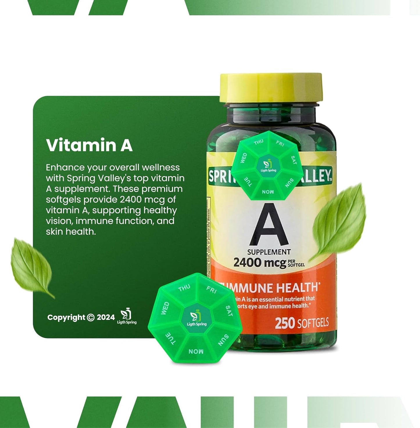 LightSpring Vitamin A Supplement 2400 mcg Softgels Bundle with Exclusive A to Z Vitamins & Minerals + Weekly Pill Organizer