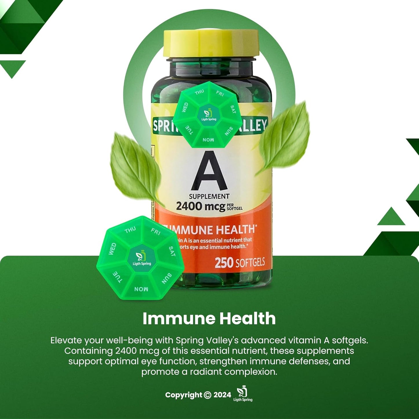LightSpring Vitamin A Supplement 2400 mcg Softgels Bundle with Exclusive A to Z Vitamins & Minerals + Weekly Pill Organizer