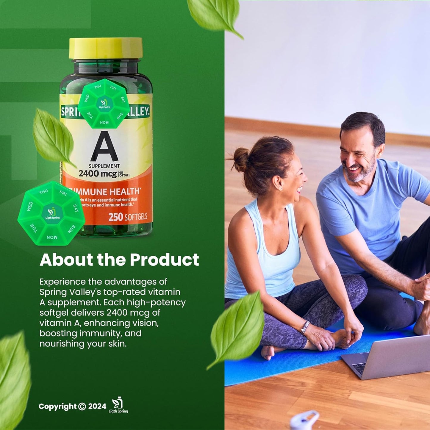 LightSpring Vitamin A Supplement 2400 mcg Softgels Bundle with Exclusive A to Z Vitamins & Minerals + Weekly Pill Organizer