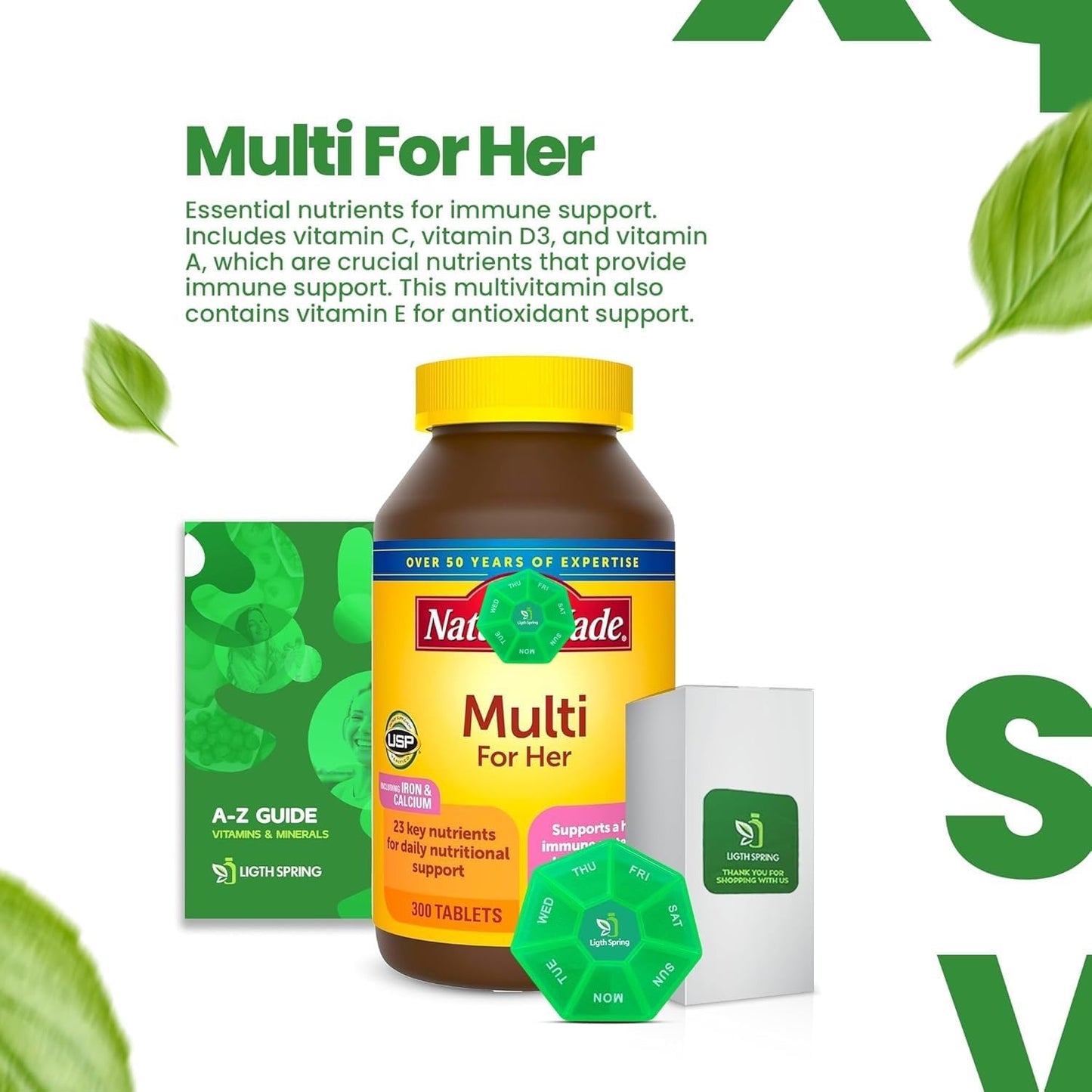 LightSpring Women's Multivitamin Tablets - 300 Count for Daily Nutritional Support with Light&Spring Guide
