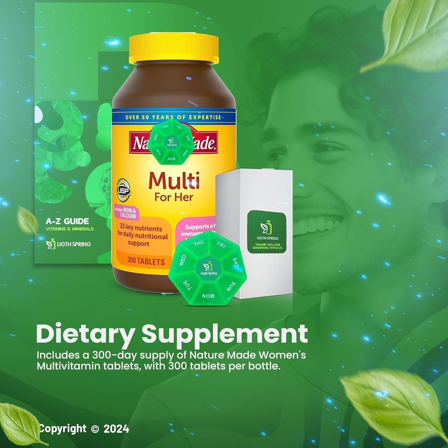 LightSpring Women's Multivitamin Tablets - 300 Count for Daily Nutritional Support with Light&Spring Guide
