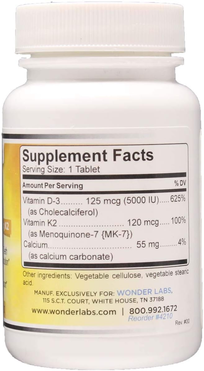 LIJA Vitamin D3 + K2 5,000 IU Tablets - Immune, Bone, Heart, Calcium Support - 120 ct.