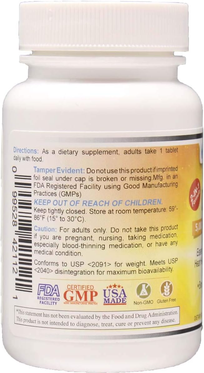LIJA Vitamin D3 + K2 5,000 IU Tablets - Immune, Bone, Heart, Calcium Support - 120 ct.