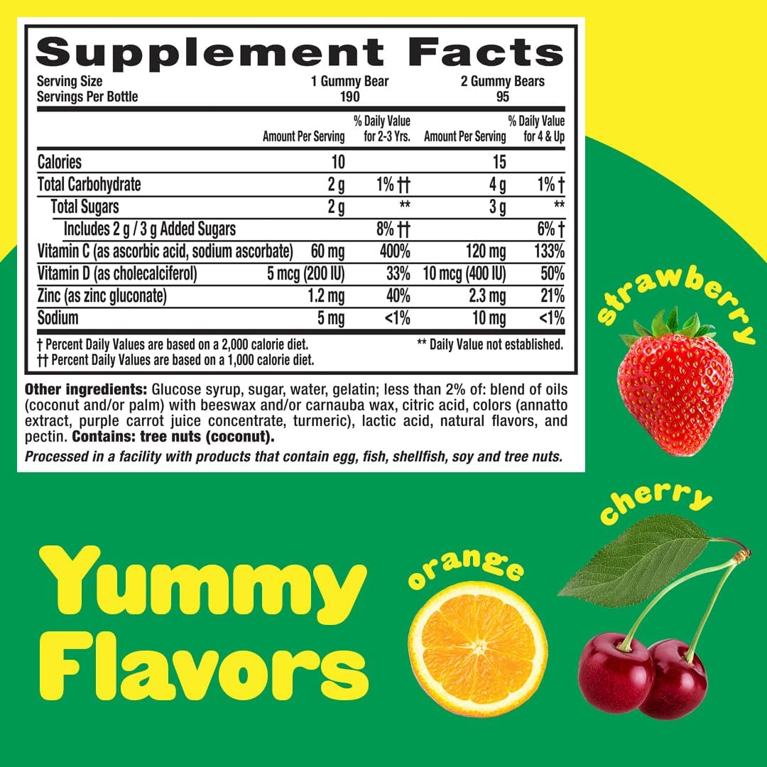 Lil Critters Kids Immune C Gummy Supplement with Vitamin C, Zinc, and Vitamin D3 - 190 ct - 4 Delicious Flavors - Immune Support