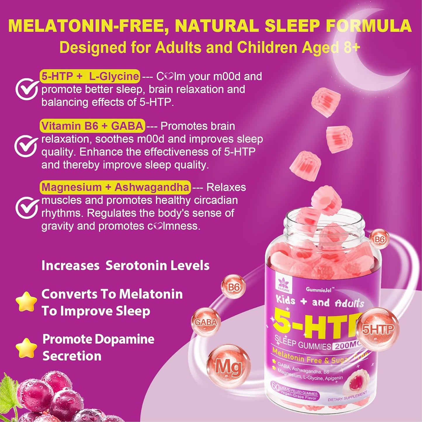 LILICARE Kids Sleep Gummies with 5HTP and Magnesium Glycinate for Better Sleep