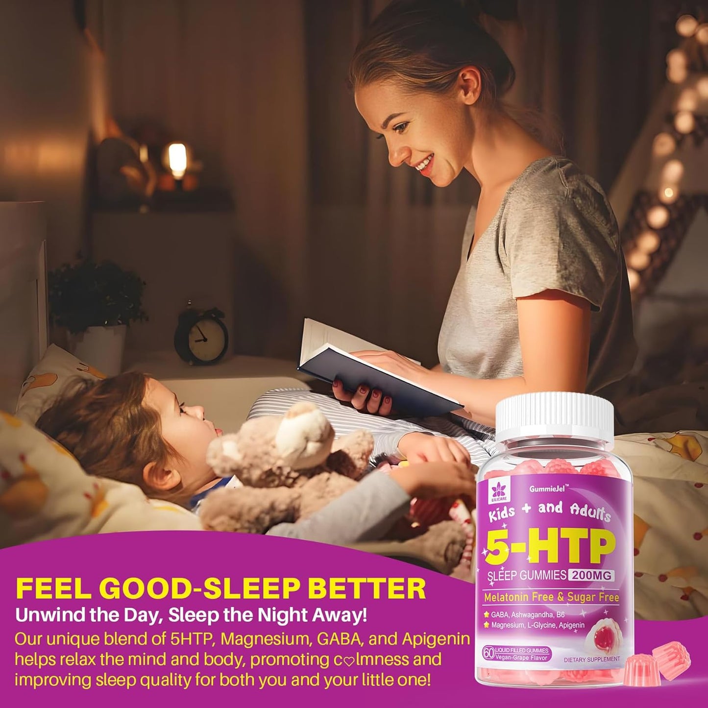 LILICARE Kids Sleep Gummies with 5HTP and Magnesium Glycinate for Better Sleep