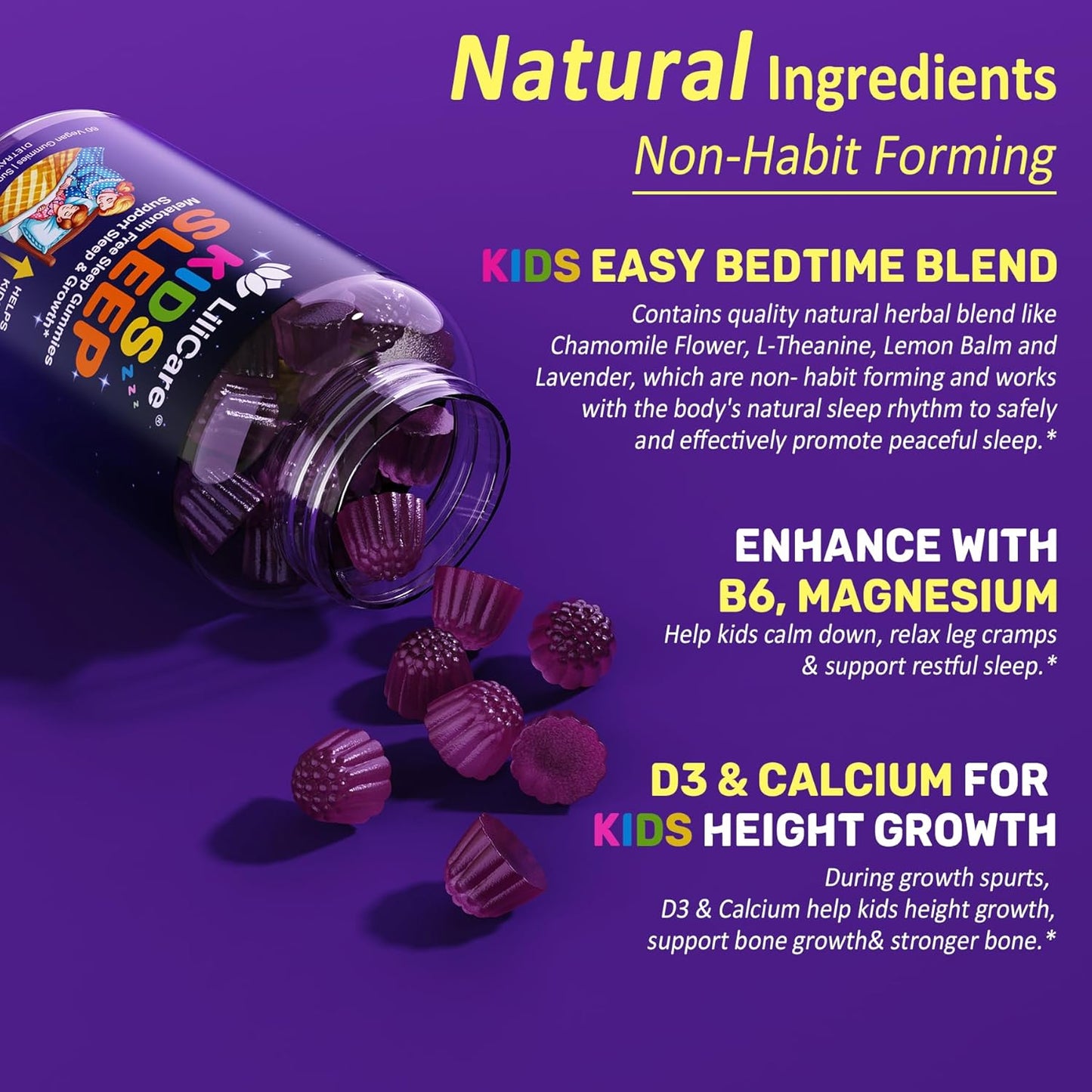 LILICARE Kids Sleep Gummies with 5HTP and Magnesium Glycinate for Better Sleep