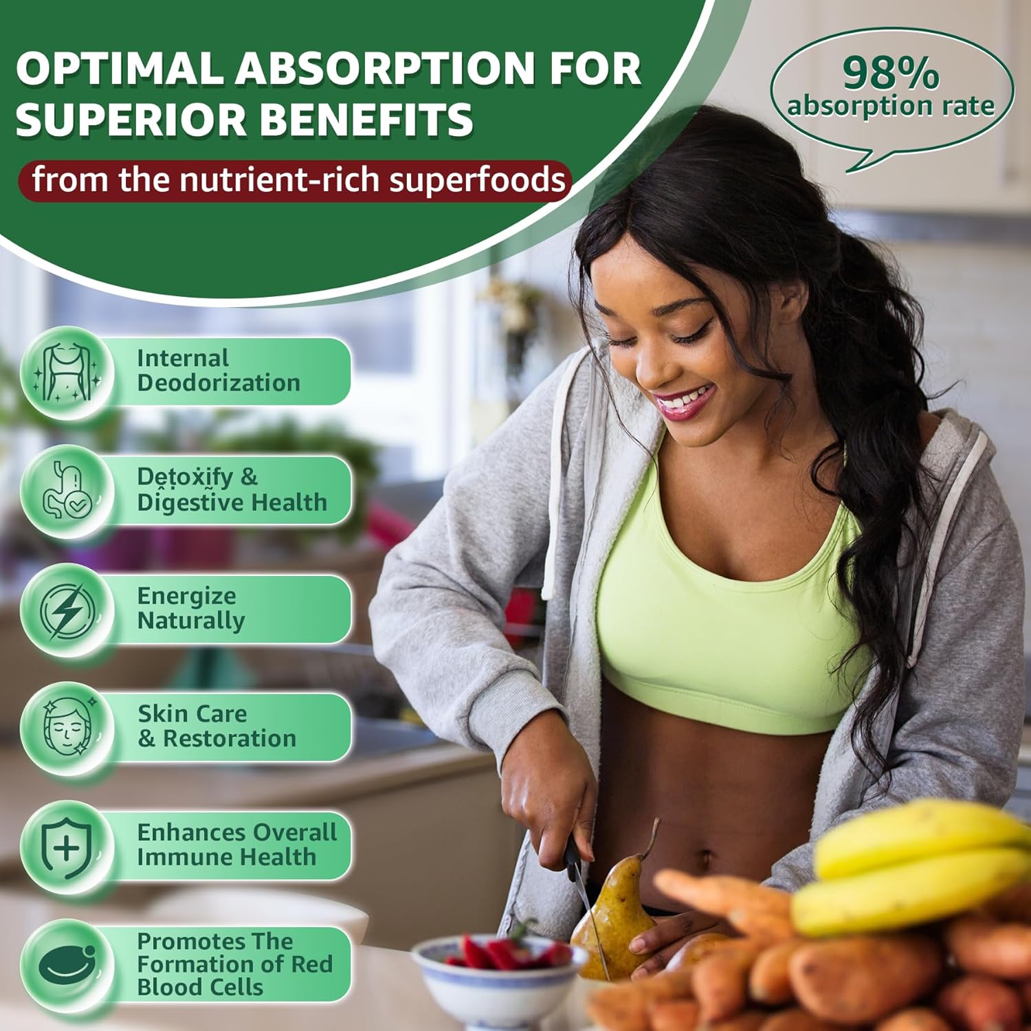 LILICARE Liposomal Chlorophyll Spirulina Drops with Wheatgrass, Vitamin C, B12, A - Internal Deodorant, Energy, Skin Health, Digestion - 2 Packs/4 Fl Oz