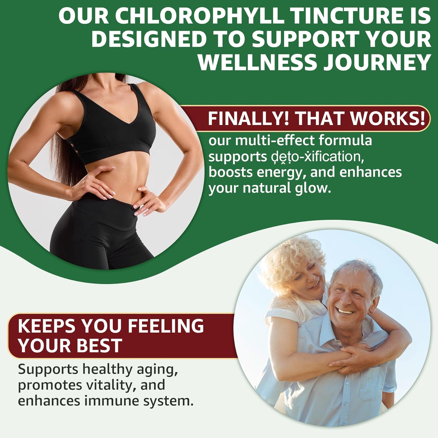 LILICARE Liposomal Chlorophyll Spirulina Drops with Wheatgrass, Vitamin C, B12, A - Internal Deodorant, Energy, Skin Health, Digestion - 2 Packs/4 Fl Oz