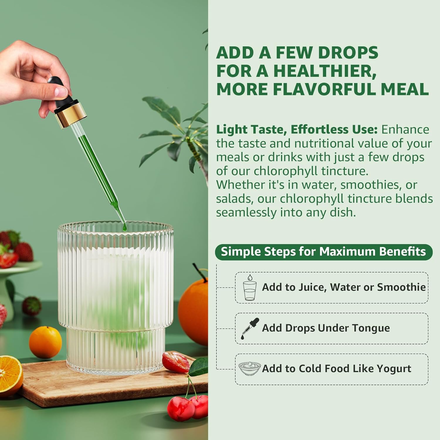 LILICARE Liposomal Chlorophyll Spirulina Drops with Wheatgrass, Vitamin C, B12, A - Internal Deodorant, Energy, Skin Health, Digestion - 2 Packs/4 Fl Oz