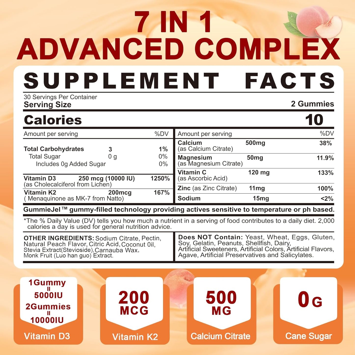LILICARE Sugar-Free Vitamin D3 K2 Gummies with Calcium, Magnesium, and Vitamin C - Ultimate Bone, Muscle, and Teeth Support - 2 Pack