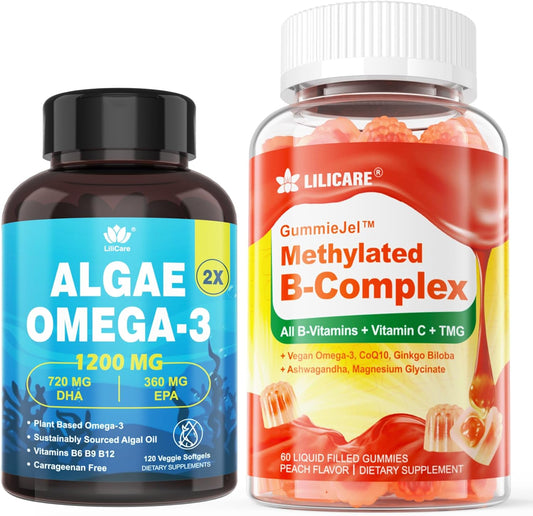 LILICARE Vitamin B Complex Gummies & Plant-Based Omega 3 1200mg Supplement