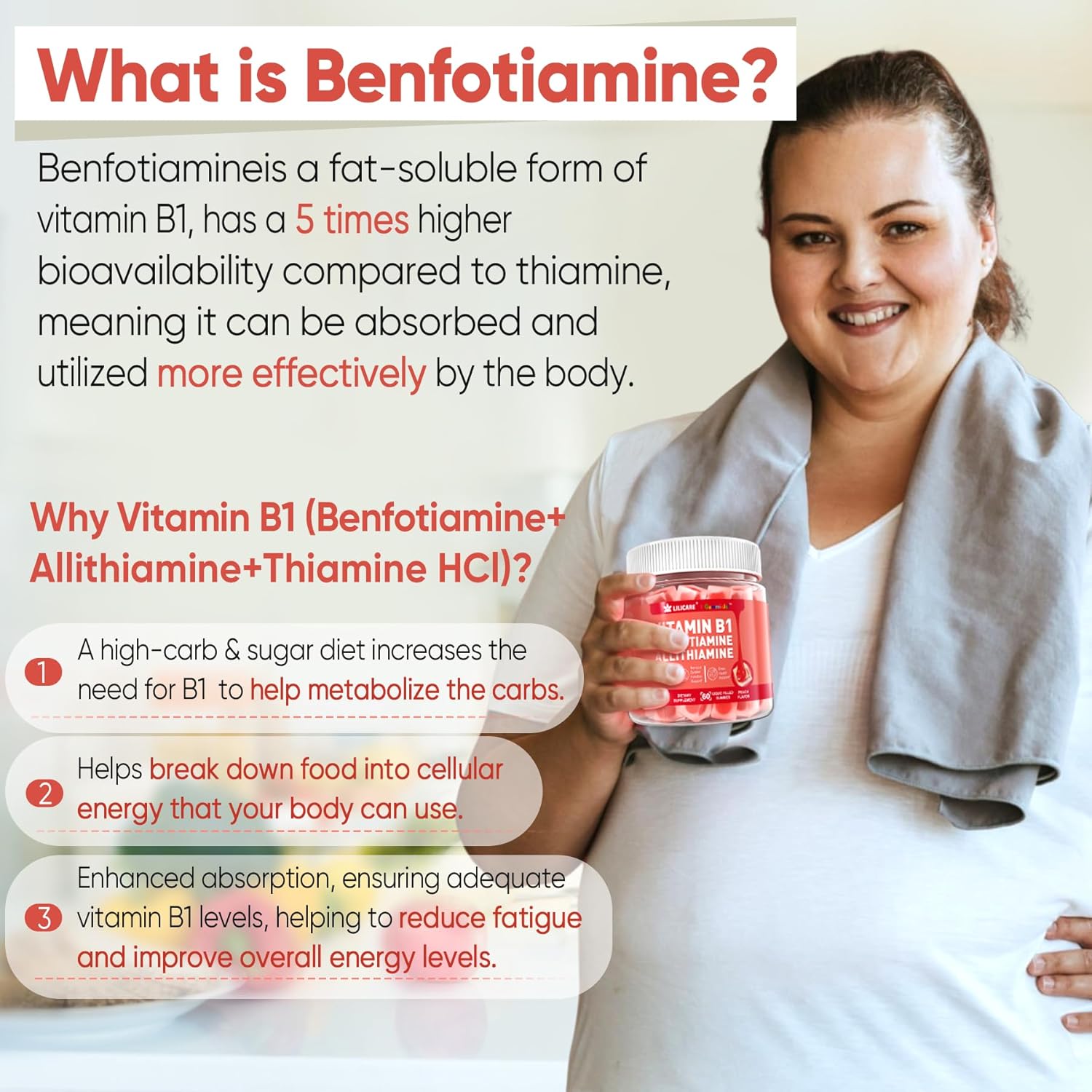 LILICARE Vitamin B Complex Gummies with Vitamin B1 for Daily Health Support