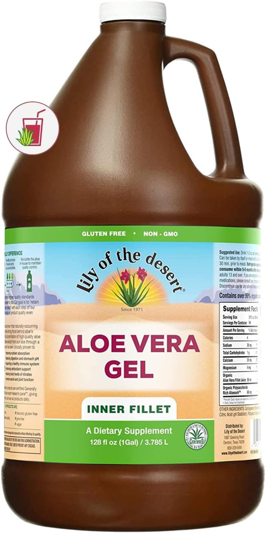 Lily of The Desert Aloe Vera Gel Drink 128 Fl Oz - Thick Inner Fillet, Natural Vitamins, Digestive Enzymes for Gut Health, Skin Glow