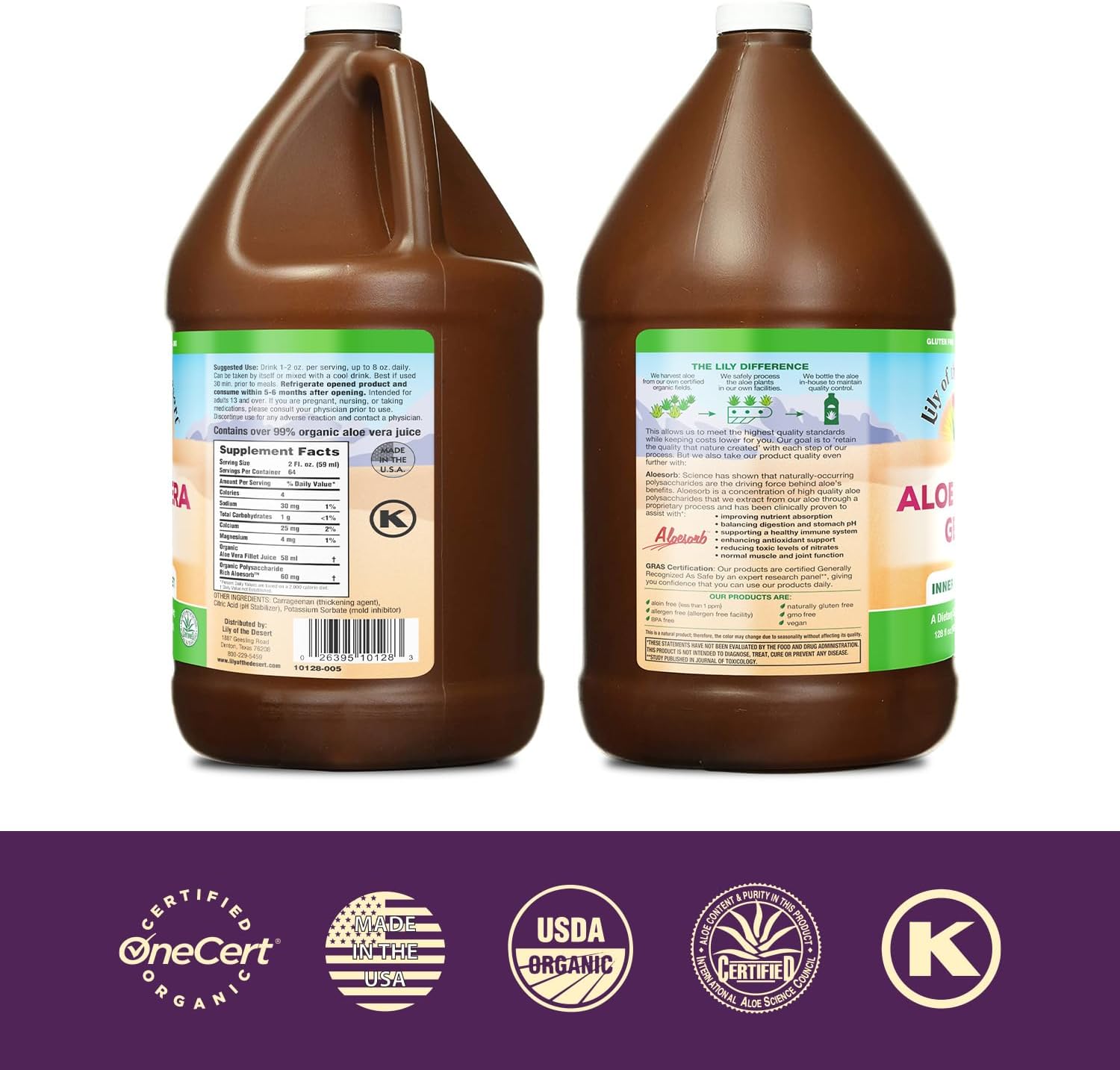 Lily of The Desert Aloe Vera Gel Drink 128 Fl Oz - Thick Inner Fillet, Natural Vitamins, Digestive Enzymes for Gut Health, Skin Glow