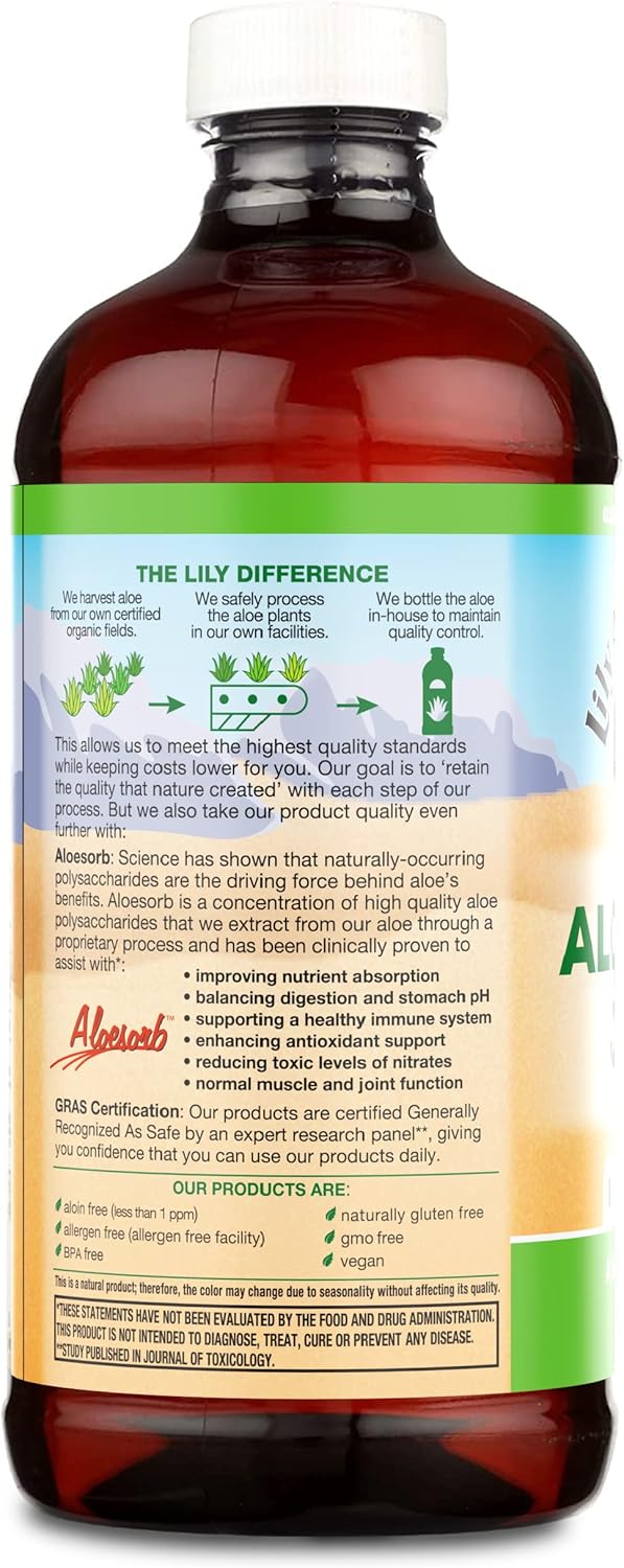 Lily Of The Desert Aloe Vera Juice Inner Fillet, Vegan Dietary Support, Gluten Free Digestive Aid - 16 Fl Oz