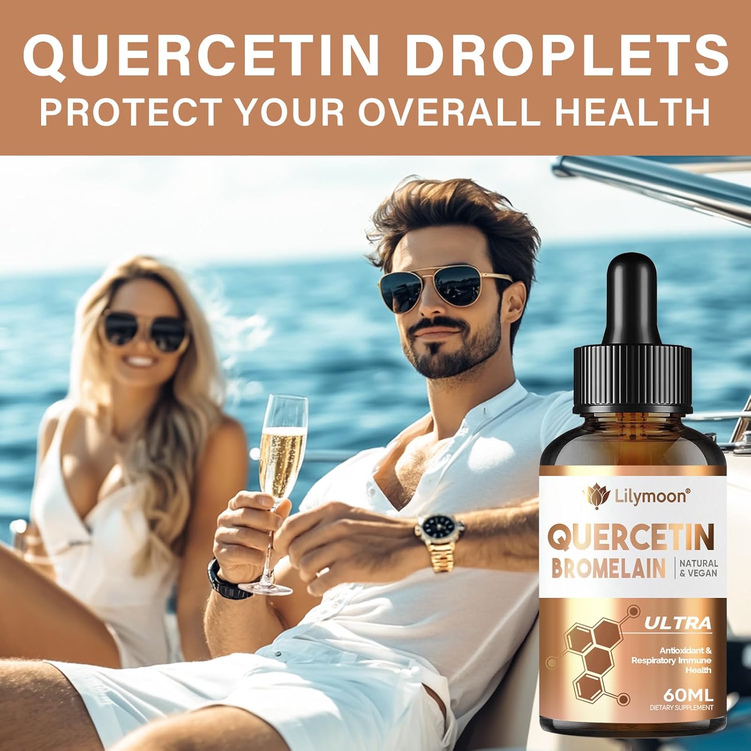 Lilymoon Quercetin Drops with Bromelain for Antioxidant Support, Immune & Respiratory Health, Natural Vegan Formula