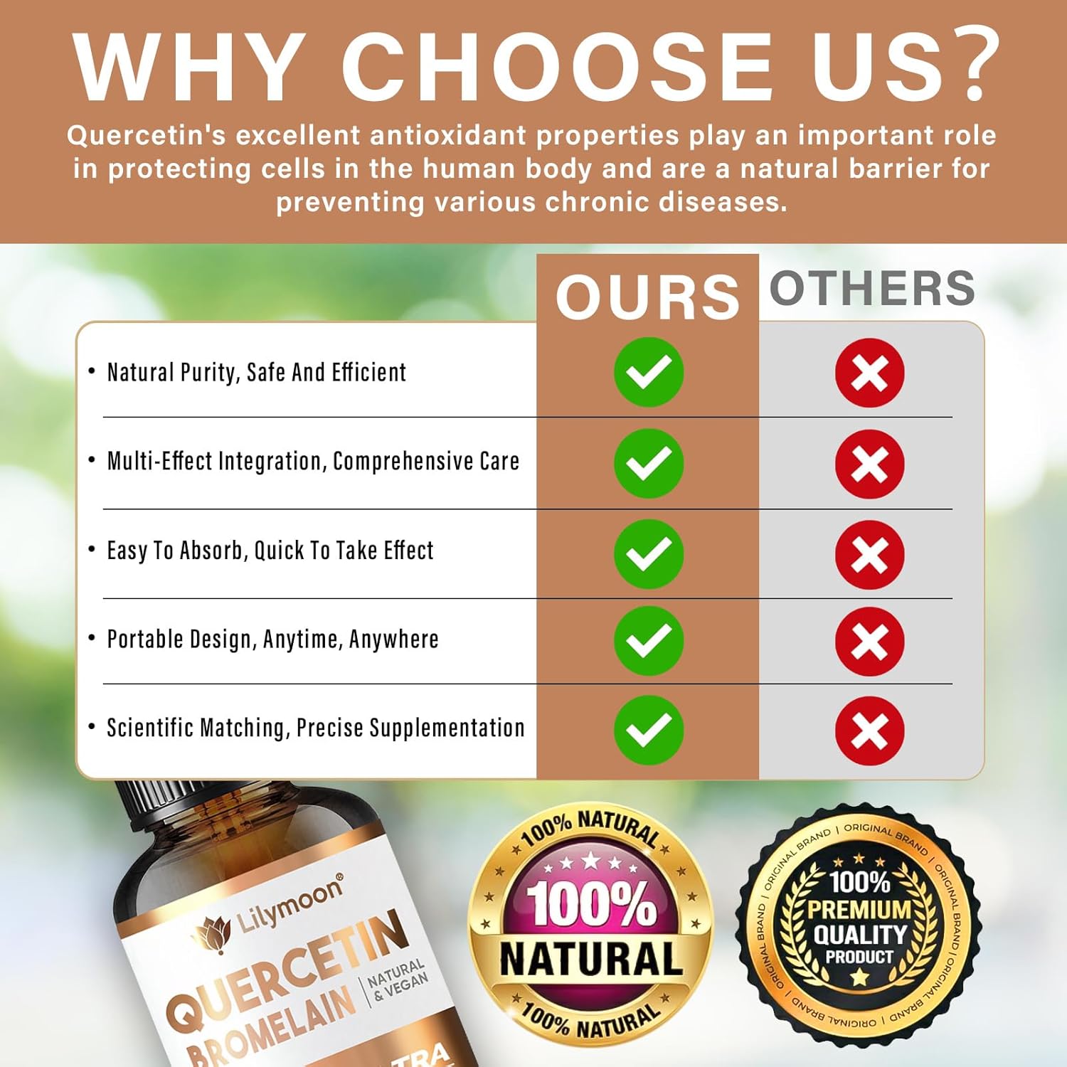 Lilymoon Quercetin Drops with Bromelain for Antioxidant Support, Immune & Respiratory Health, Natural Vegan Formula