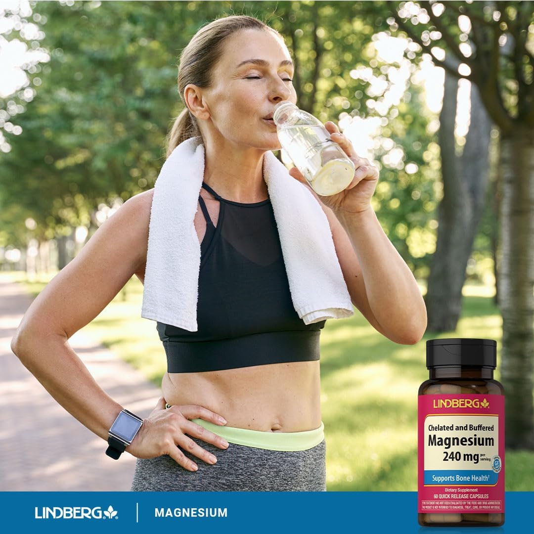 Lindberg Chelated Magnesium Supplement | 240mg | 60 Capsules | Bone Health Support | Non-GMO & Gluten-Free Formula