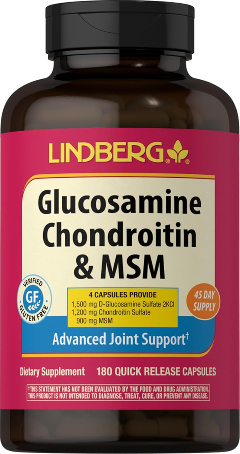 Lindberg Glucosamine Chondroitin MSM Capsules - 180 Count | Advanced Joint Support Supplement