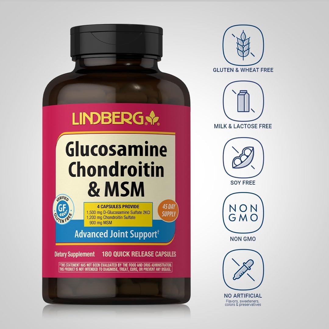 Lindberg Glucosamine Chondroitin MSM Capsules - 180 Count | Advanced Joint Support Supplement