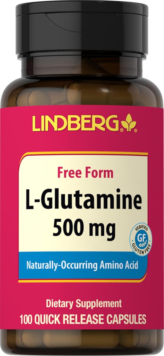 Lindberg L Glutamine Capsules 500mg 100 Count Non GMO Gluten Free Amino Acid Supplement