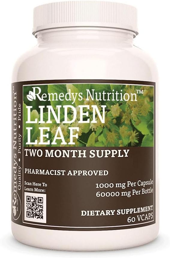 Linden Leaf & Flowers Herbal Capsules - 1,000 mg, 60 Count | Vegan Dietary Supplement | Non-GMO, Gluten Free