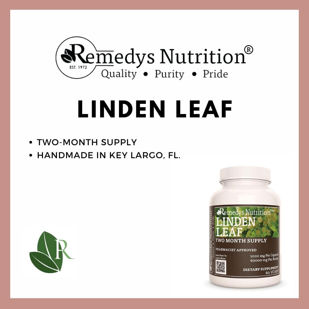 Linden Leaf & Flowers Herbal Capsules - 1,000 mg, 60 Count | Vegan Dietary Supplement | Non-GMO, Gluten Free