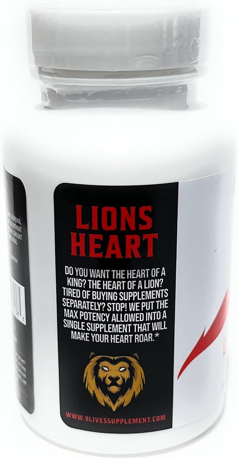 Lions Heart Daily Supplement with CoQ10, Magnesium, L-Carnitine, Taurine, Nattokinase, and Niacin for Nine Lives