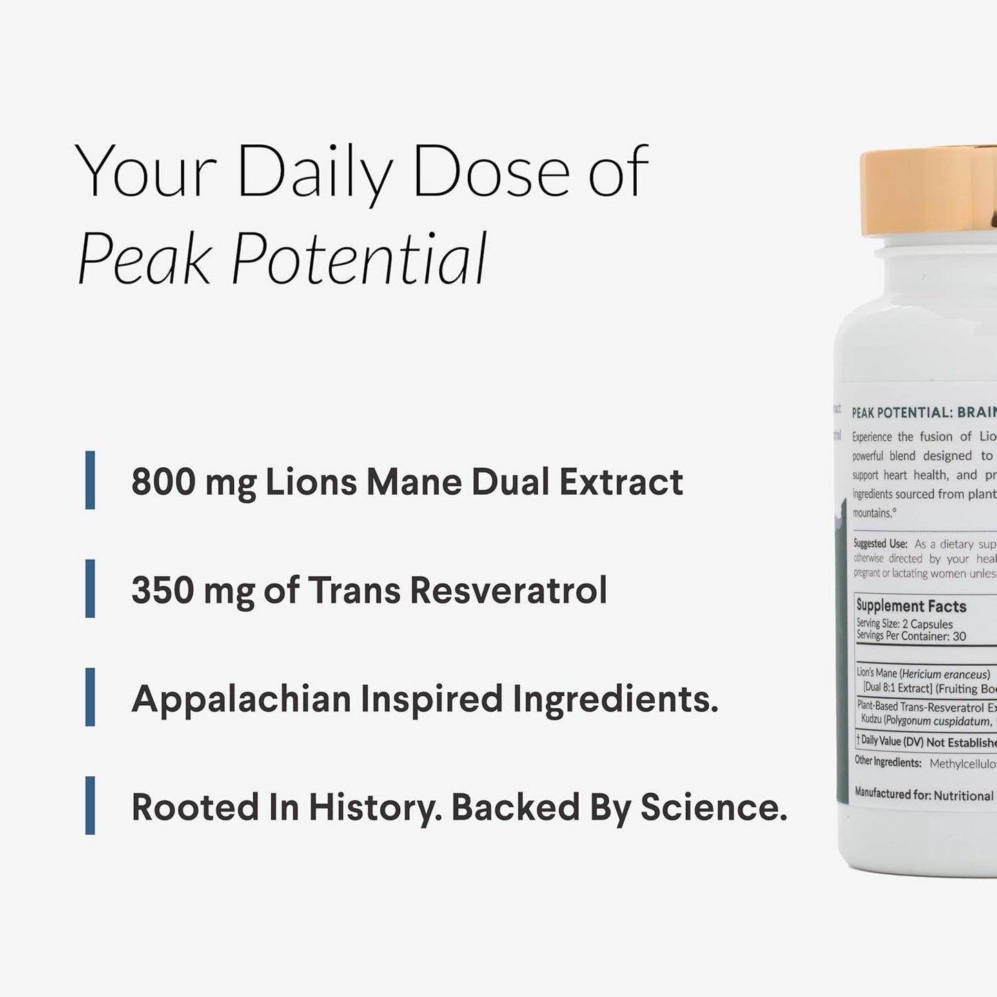 Lions Mane and Resveratrol Brain Health Supplement, 800mg Extract, Plant-Based Trans Resveratrol, 60ct.