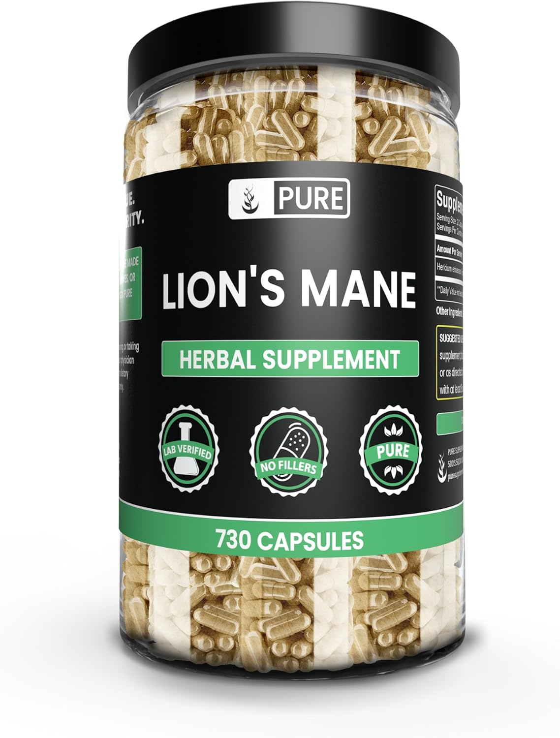 Lion's Mane Capsules (730 Count) with Pure Original Ingredients, Lab Verified, No Magnesium or Rice Fillers