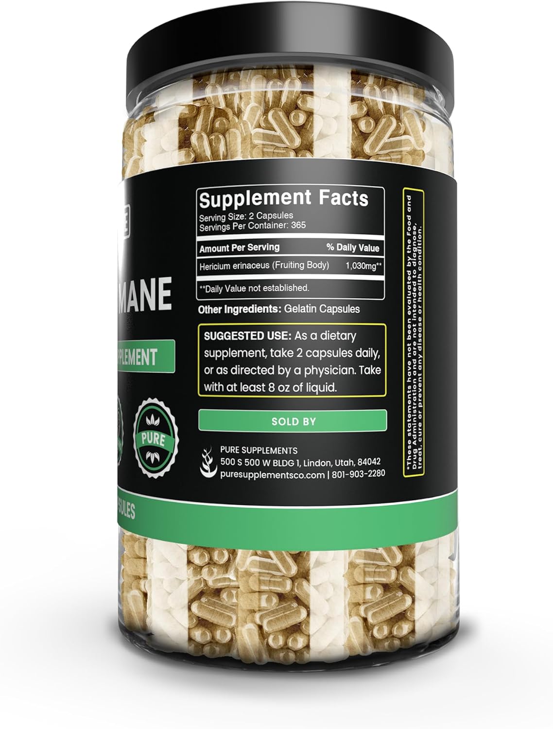Lion's Mane Capsules (730 Count) with Pure Original Ingredients, Lab Verified, No Magnesium or Rice Fillers