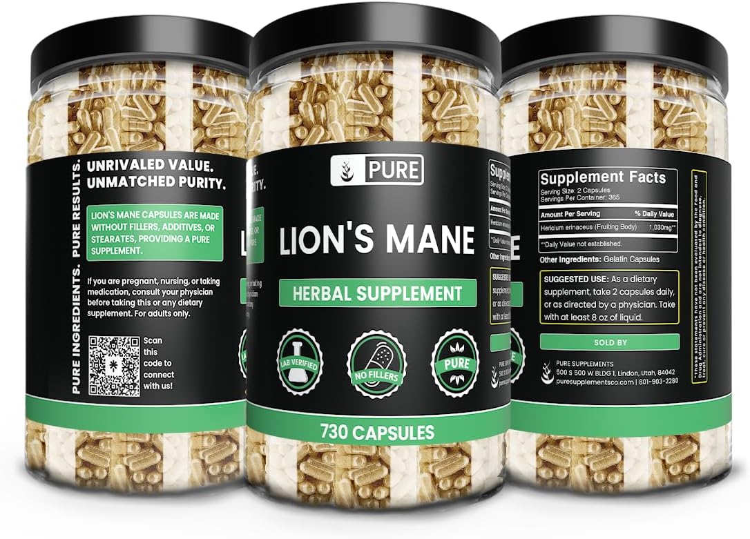 Lion's Mane Capsules (730 Count) with Pure Original Ingredients, Lab Verified, No Magnesium or Rice Fillers