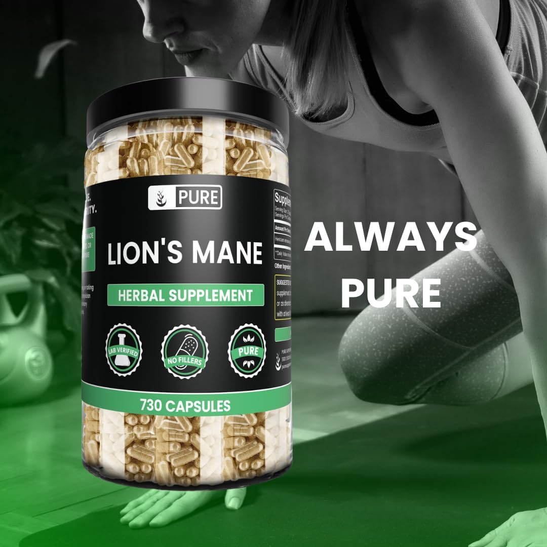 Lion's Mane Capsules (730 Count) with Pure Original Ingredients, Lab Verified, No Magnesium or Rice Fillers