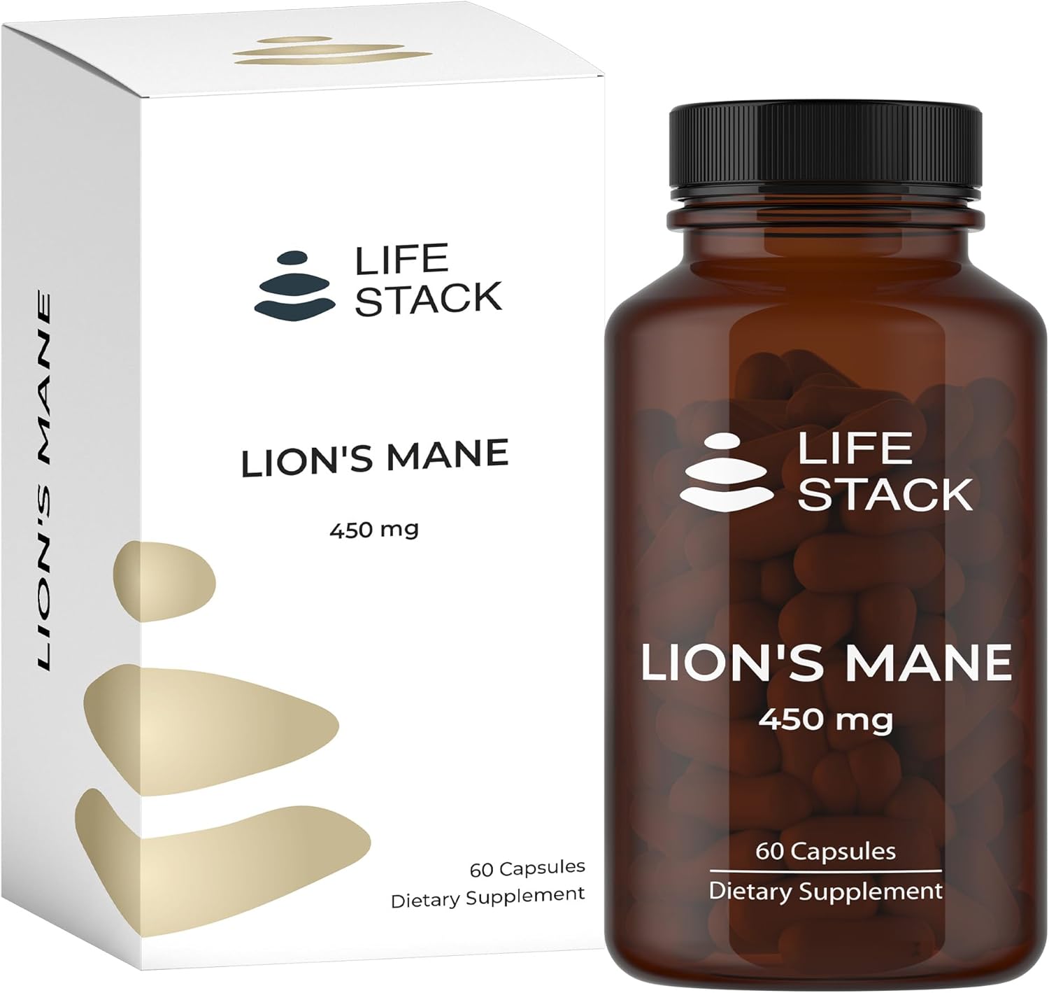 Lion's Mane Cognition & Focus Support Supplement | Life Stack 450mg | Non-GMO, Gluten-Free | 60 Capsules