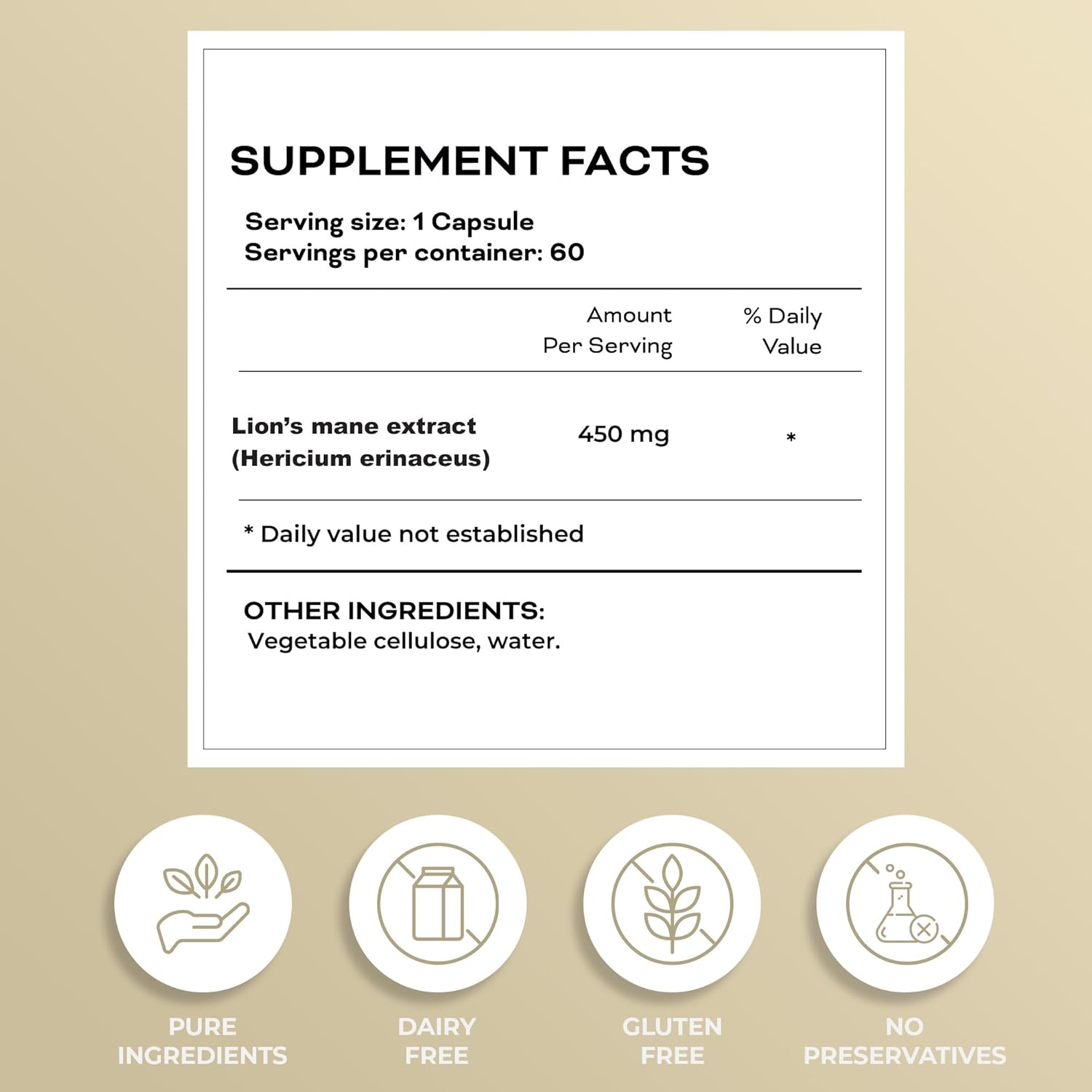 Lion's Mane Cognition & Focus Support Supplement | Life Stack 450mg | Non-GMO, Gluten-Free | 60 Capsules