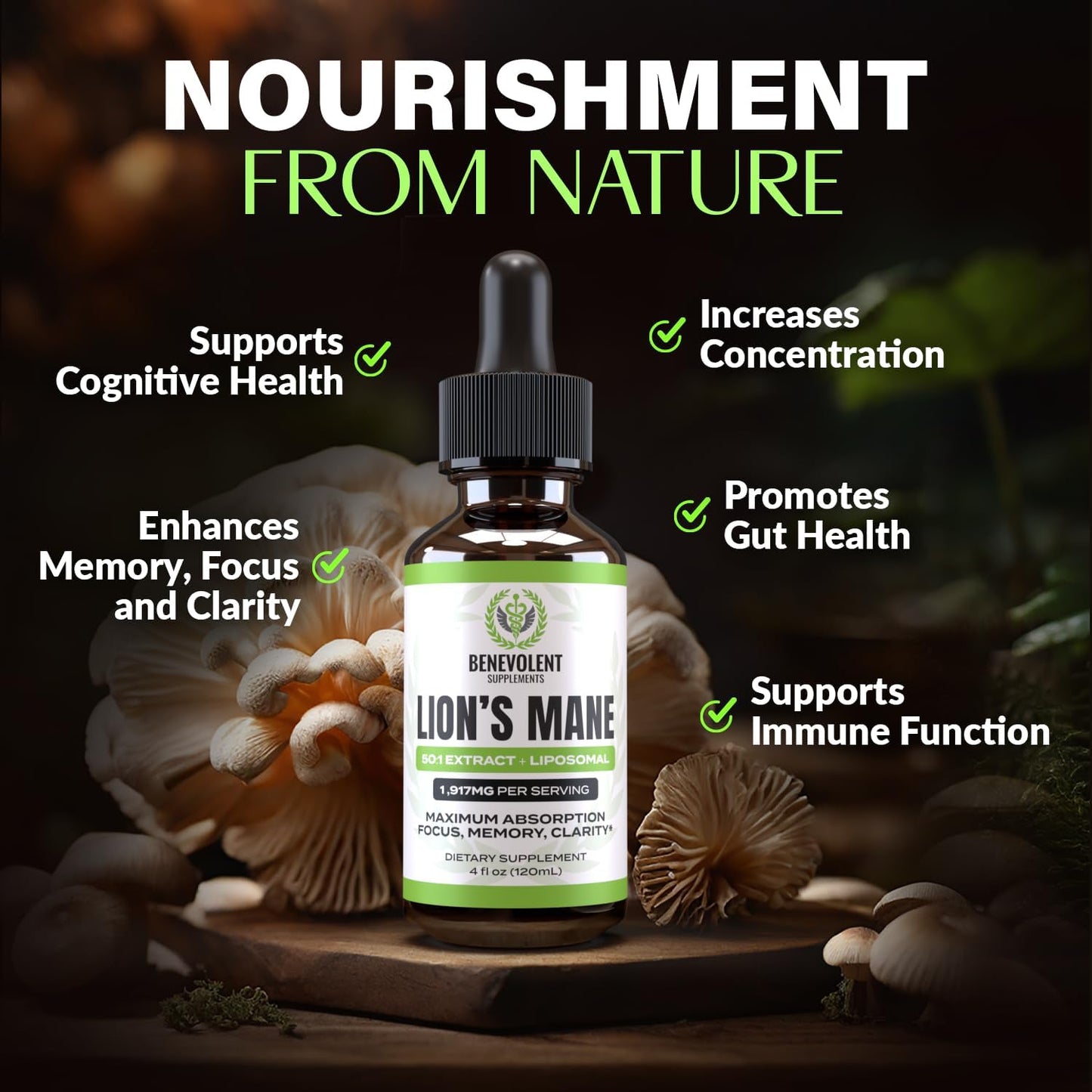 Lion's Mane Mushroom Liquid Extract Supplement for Focus, Memory, and Clarity - Phospholipid Liposomal Drops - 4 Fl. Oz - USA-made