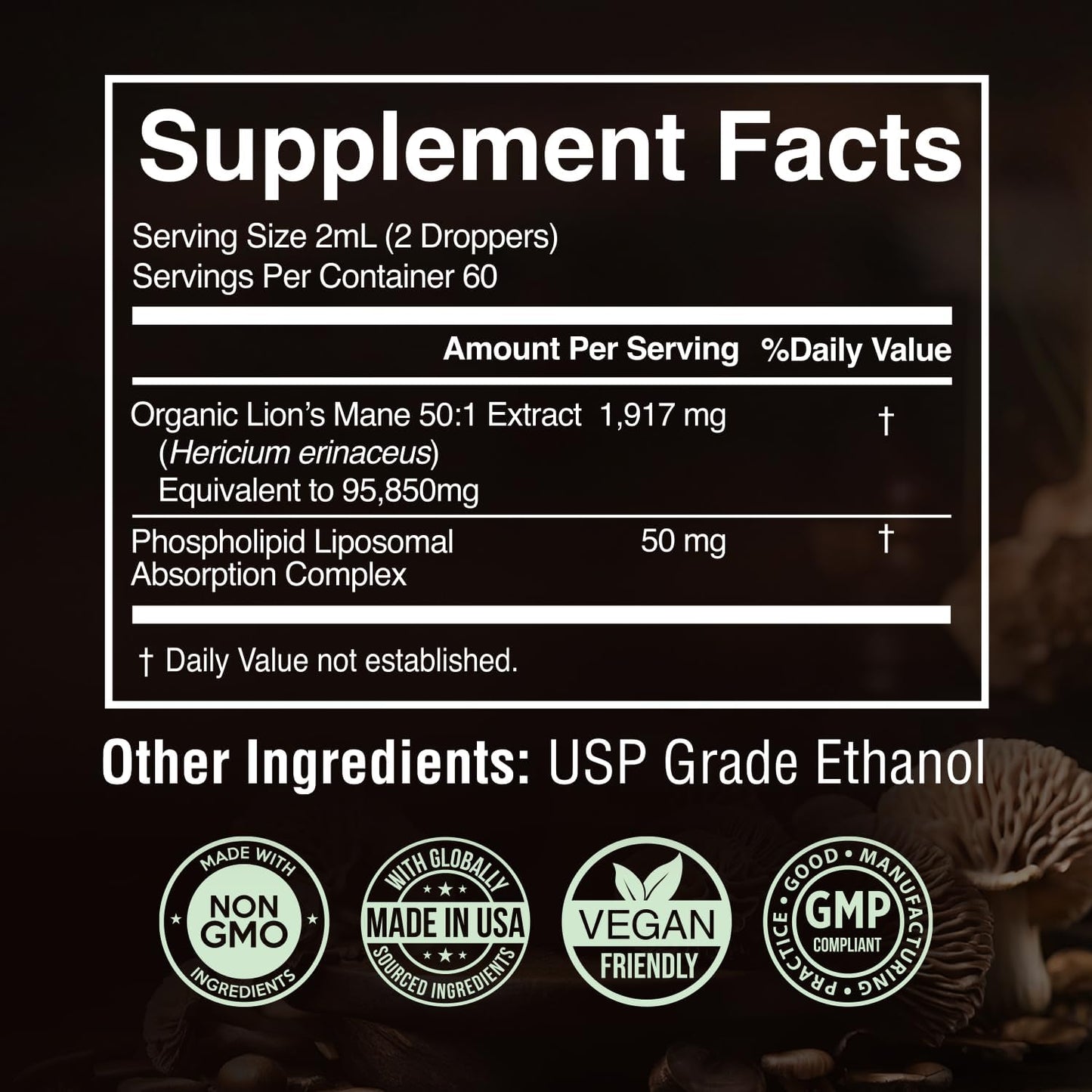 Lion's Mane Mushroom Liquid Extract Supplement for Focus, Memory, and Clarity - Phospholipid Liposomal Drops - 4 Fl. Oz - USA-made