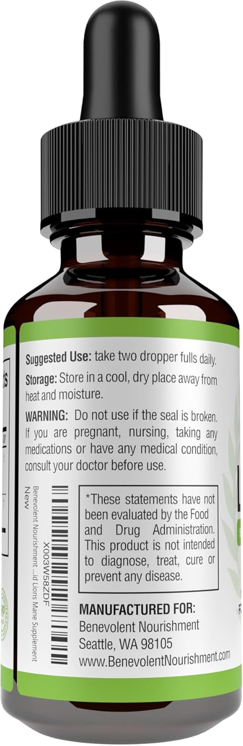 Lion's Mane Mushroom Liquid Extract Supplement for Focus, Memory, and Clarity - Phospholipid Liposomal Drops - 4 Fl. Oz - USA-made